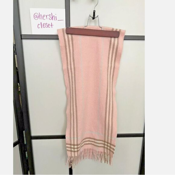 Vintage Authentic Burberry Pink Nova Check Plaid Cashmere Fringe Scarf Wool